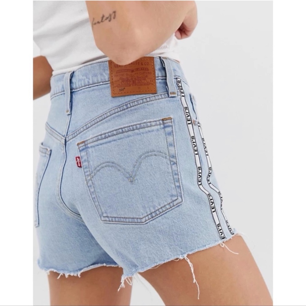 Levi's Premium 501 Logo High Rise Jean Shorts Dibs Light Wash
